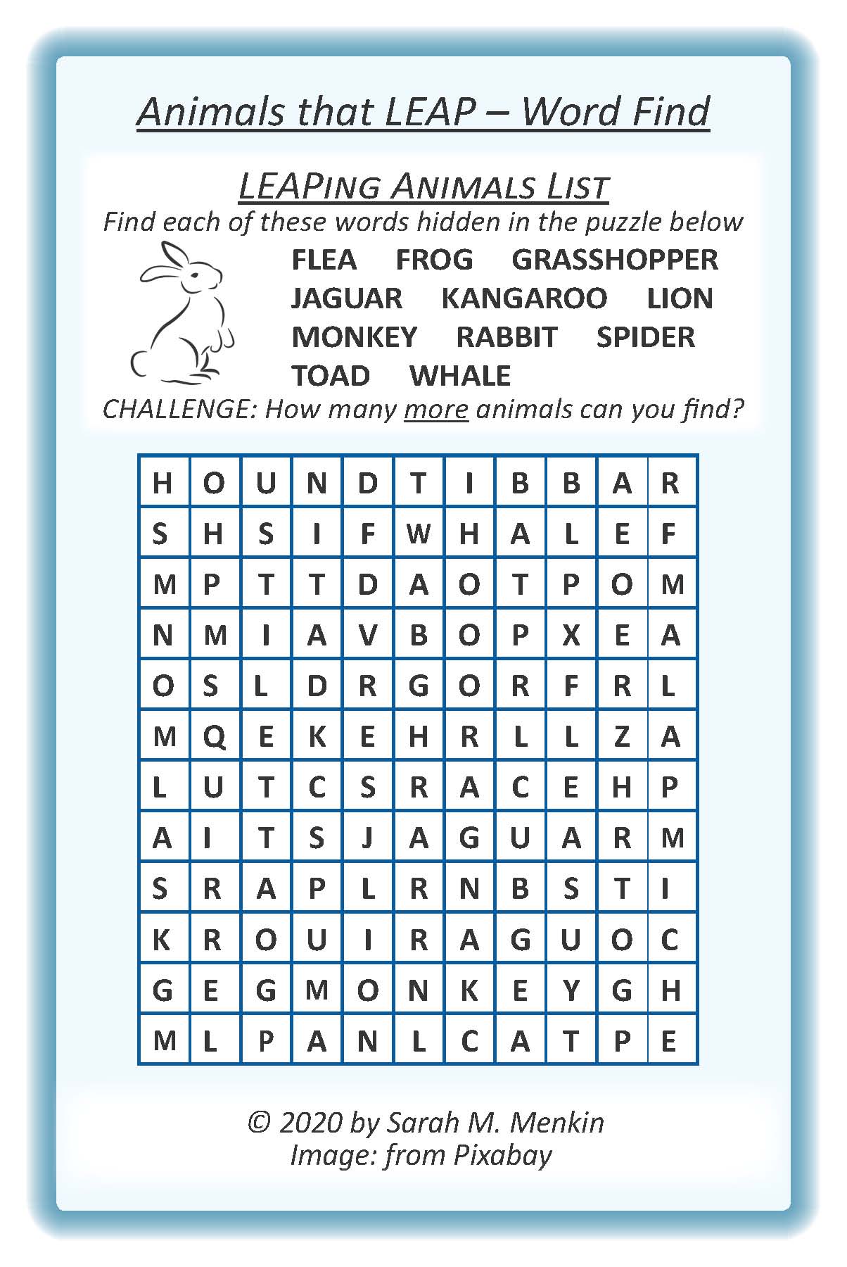 Leaping Creatures Word Find