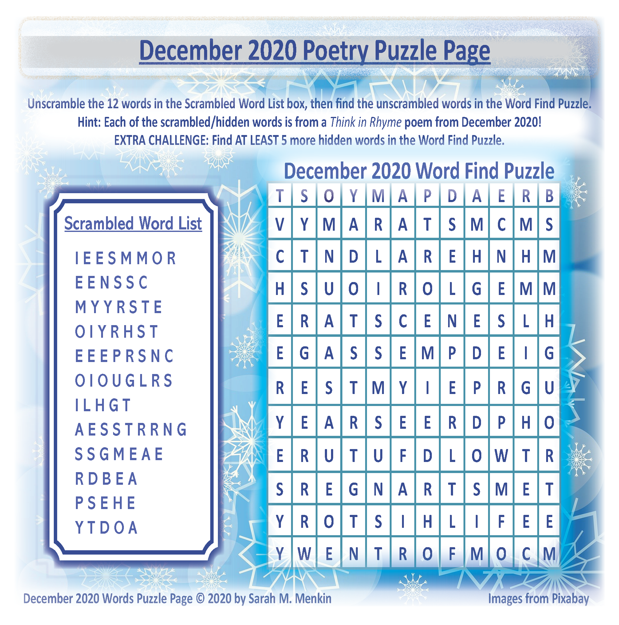 December 2020 Poetry Puzle Page